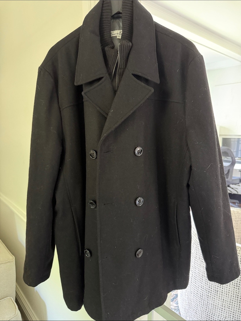 Kenneth Cole New York Men's XXL Black Double-Breasted Pea Coat